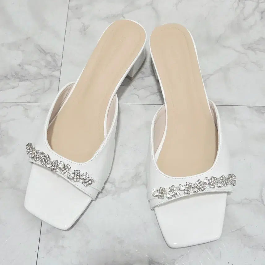 [BUNJANG] Cubic Strap Wedge Sandals (245) / ㅁ새상품ㅁ 큐빅 슬리퍼힐 245