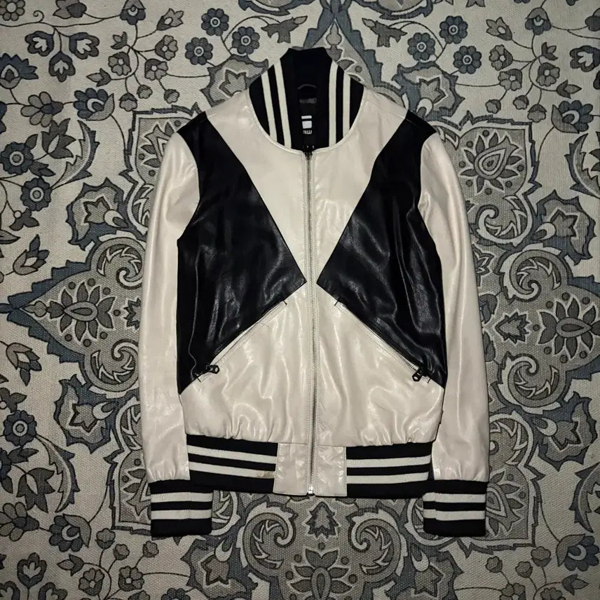 [BUNJANG] G-Star RAW Color-Blocked Leather Jacket / 지스타로우 배색 가죽자켓