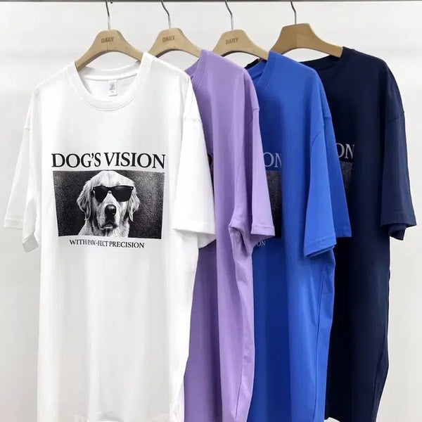 [BUNJANG] Dog Vision Graphic T-Shirt - Ivory / 새상품 강아지 반팔 비전 티셔츠 아이보리 보라만 가능 55-77가능