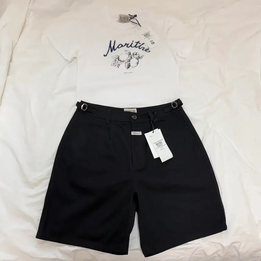 [BUNJANG] Marithe France Lemon Crop T-Shirt & Two-Tuck Bermuda Pants Set (Size S) / [새 상품] 마리떼 레몬 크롭티 s+ 투턱 버뮤다 팬츠 s