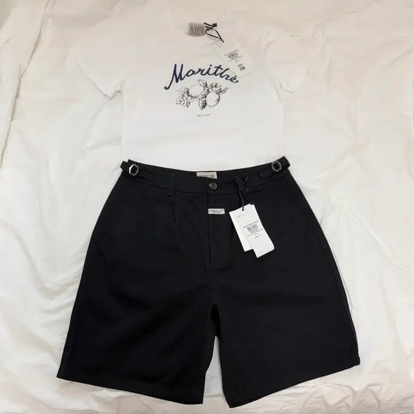 [BUNJANG] Marithe France Lemon Crop T-Shirt & Two-Tuck Bermuda Pants Set (Size S) / [새 상품] 마리떼 레몬 크롭티 s+ 투턱 버뮤다 팬츠 s