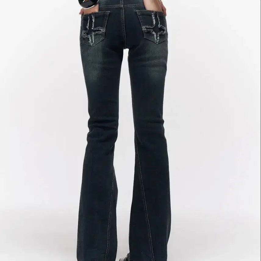 [BUNJANG] Skizm Inducing Cross Back Flare Jeans Deep Blue Bootscut Pants / 스키즘인듀싱 빛오 크로스 백 플레어 진 딥블루 부츠컷 팬츠 청바지 시너진 에스파 카리나 리센느 원이 착용