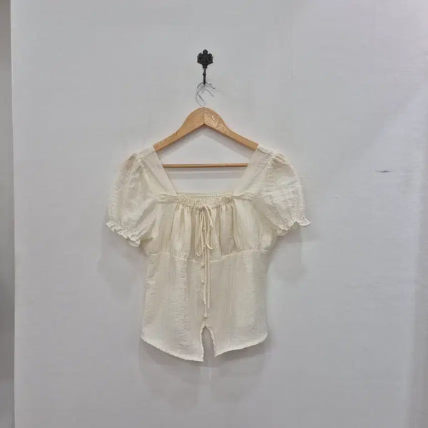 [BUNJANG] Puff Sleeve Square Neck Blouse - Ivory / 퍼프 소매 스퀘어넥 블라우스 아이보리