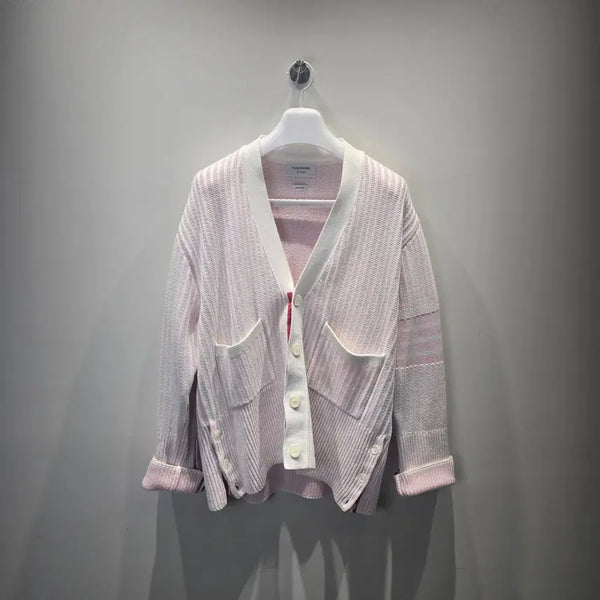 [BUNJANG] Thom Browne Striped Armband Stitch Cardigan White/Pink Size 1 / [중고/정품] 톰브라운 사선 완장 스티치 가디건 1