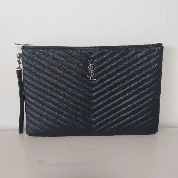 [BUNJANG] Classic Chevron Black Leather Clutch / 클래식 쉐브론 블랙 가죽 클러치