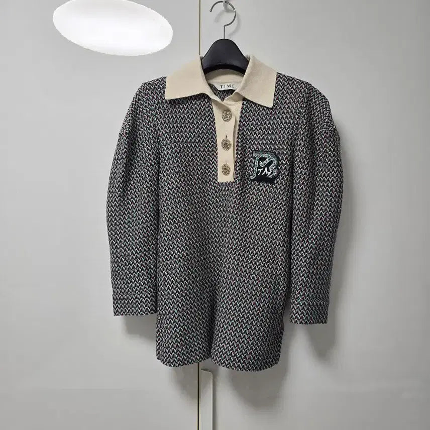 [BUNJANG] TIME Jewel Button Tweed Knit T-Shirt / 타임 TIME 보석단추트위드 니트 티 (한섬랑방마인)