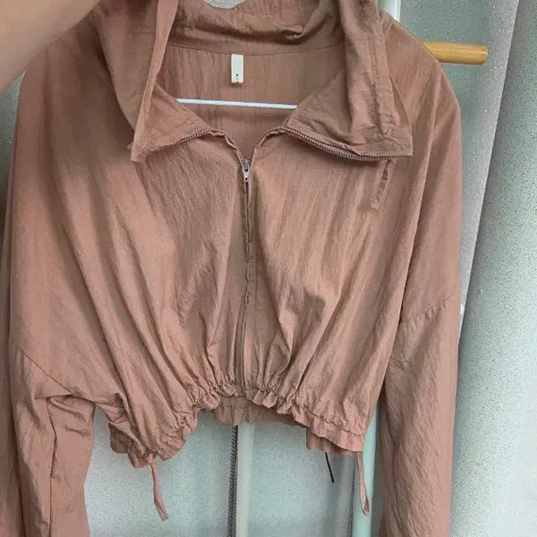 [BUNJANG] Women's Cropped Windbreaker Jacket - Pink / 여성 크롭 바람막이 자켓 핑크