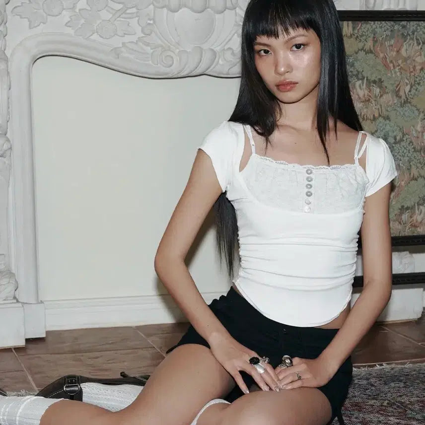 [BUNJANG] PLEASE FOLLOW Katy Button Baby Top Cream / 플리즈노팔로우 케이티 버튼 베이비 탑 크림