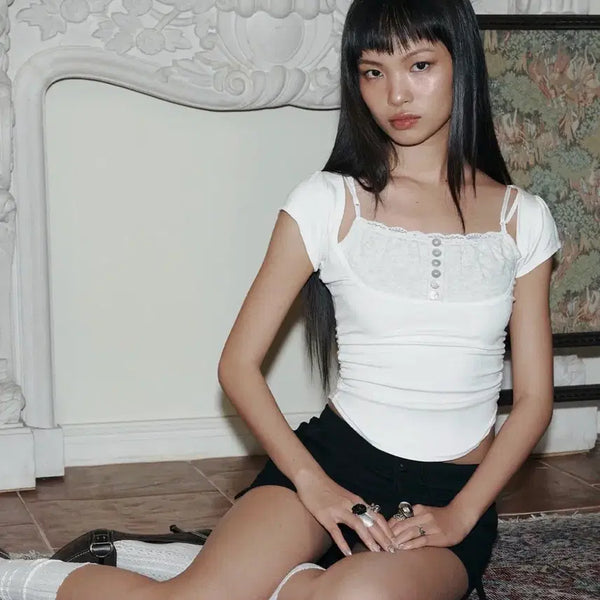 [BUNJANG] PLEASE FOLLOW Katy Button Baby Top Cream / 플리즈노팔로우 케이티 버튼 베이비 탑 크림