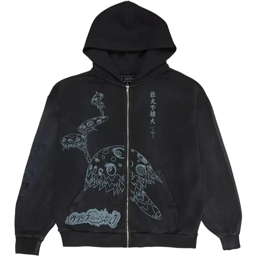 [BUNJANG] Cactus Jack x Fragment x Murakami Takashi Ribbon Hoodie Black M / [M] 캑터스 잭 x 프라그먼트 x 무라카미 타카시 리본 집 후디 블랙