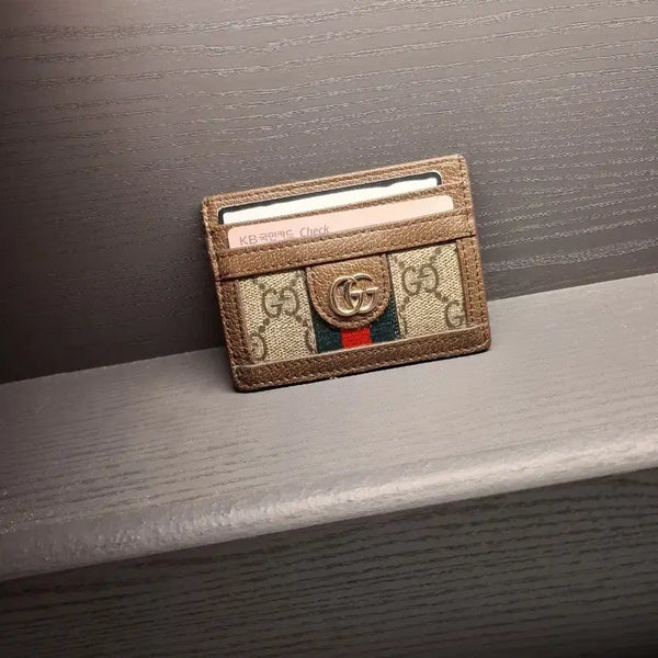 [BUNJANG] Gucci Canvas & Leather Trim Card Wallet - Brown / 구찌 카드 지갑 브라운