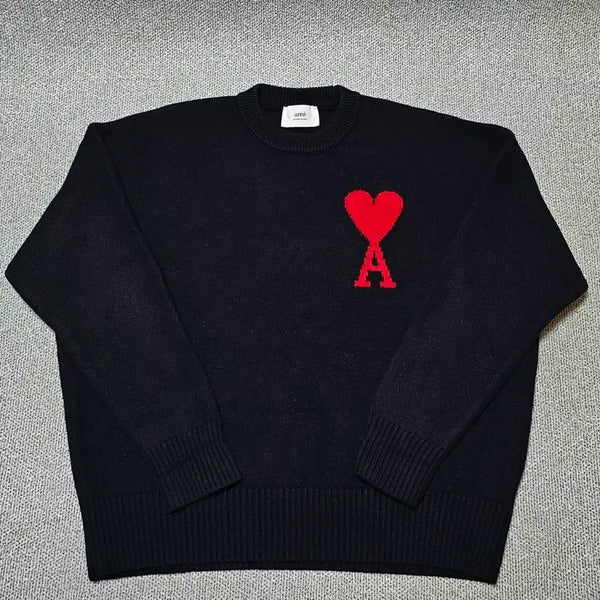 [BUNJANG] AMI Big Heart Logo Black Knit Sweater XL / [XL 사이즈] 아미 빅 하트 로고 블랙 니트 스웨터