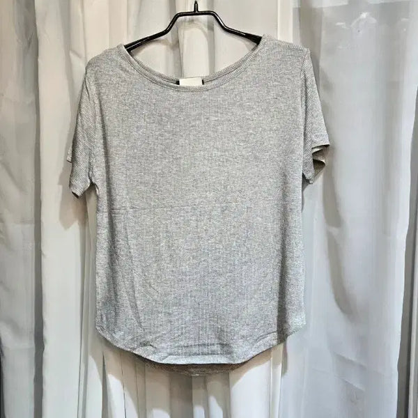 [BUNJANG] Silket Ribbed Relaxed Fit Asymmetrical Hem Short Sleeve T-Shirt / 실켓골지 여유핏 밑단유 언발 그레이 반팔