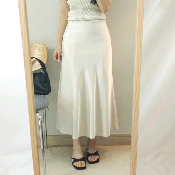 [BUNJANG] (M)NORMAL Women's Satin Long Skirt - Ivory / (M)NORMAL 여성 새틴 롱 스커트 아이보리 W4487