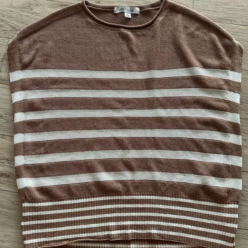 [BUNJANG] Lafiaf Stripe Sleeveless Knit Top Beige Brown White / 라삐아프스트라이프줄무늬 민소매니트 상의 베이지브라운. 화이트