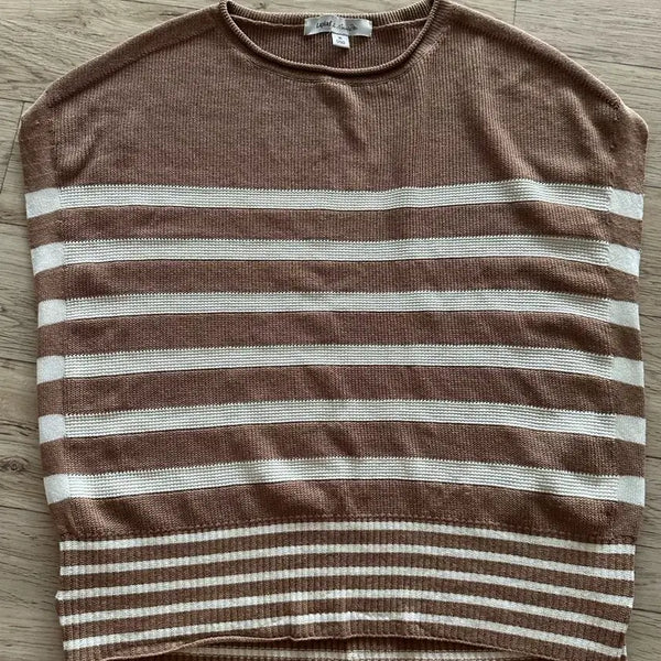 [BUNJANG] Lafiaf Stripe Sleeveless Knit Top Beige Brown White / 라삐아프스트라이프줄무늬 민소매니트 상의 베이지브라운. 화이트