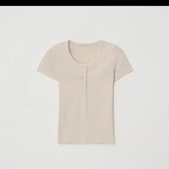 [BUNJANG] Jenio Lace Henry Button Short Sleeve T-Shirt Baby Pink / 제니오 레이스 헨리 버튼 반팔티 택제거 후 미착용