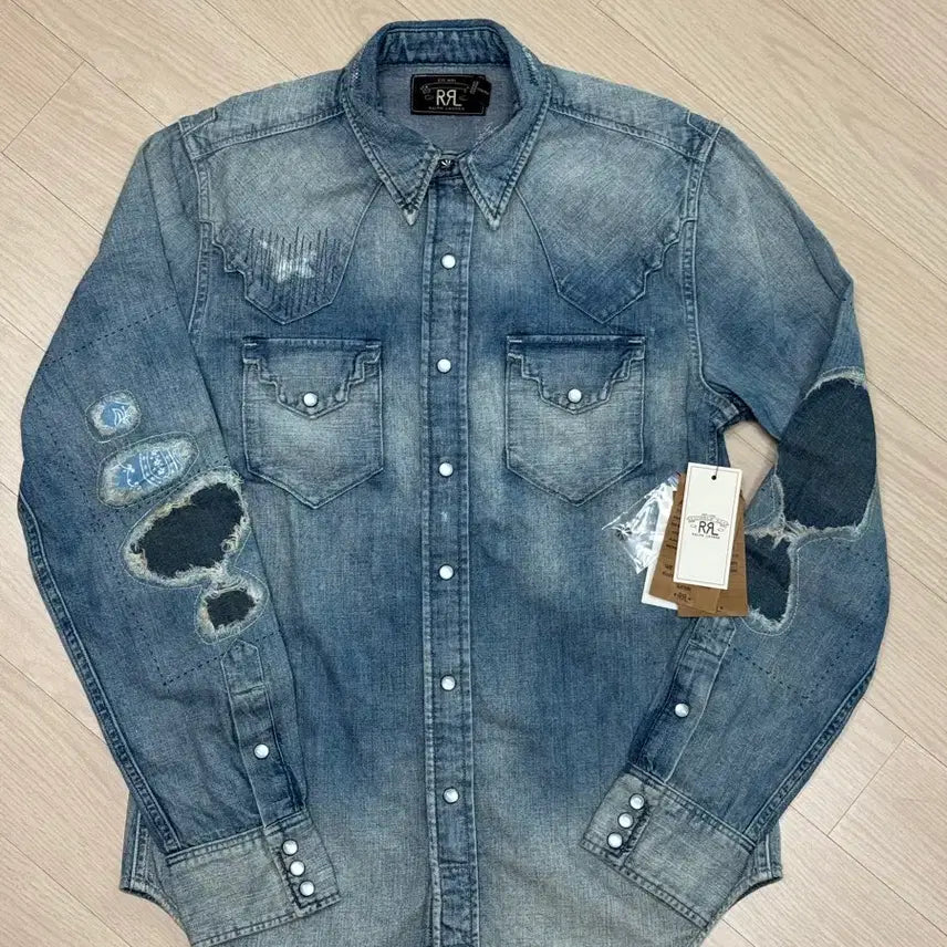 [BUNJANG] RRL Slim Fit Repair Denim Western Shirt / RRL 슬림핏 리페어 데님 웨스턴 셔츠 S