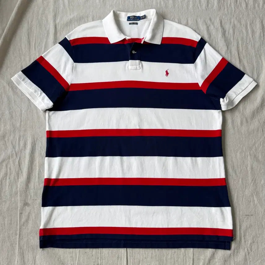 [BUNJANG] Polo Ralph Lauren Colorblock Stripe Short Sleeve Polo Shirt XXL / 폴로랄프로렌 배색 스트라이프 반팔 카라티 XXL