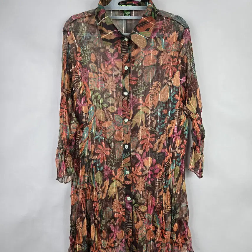 [BUNJANG] Montemilano Women's XL Spandex Wrinkle See-Through 7/10 Sleeve Long Blouse / [무료배송]몬테밀라노 XL 여성 스판 링클 시스루 7부소매 화려한 롱 블라우스