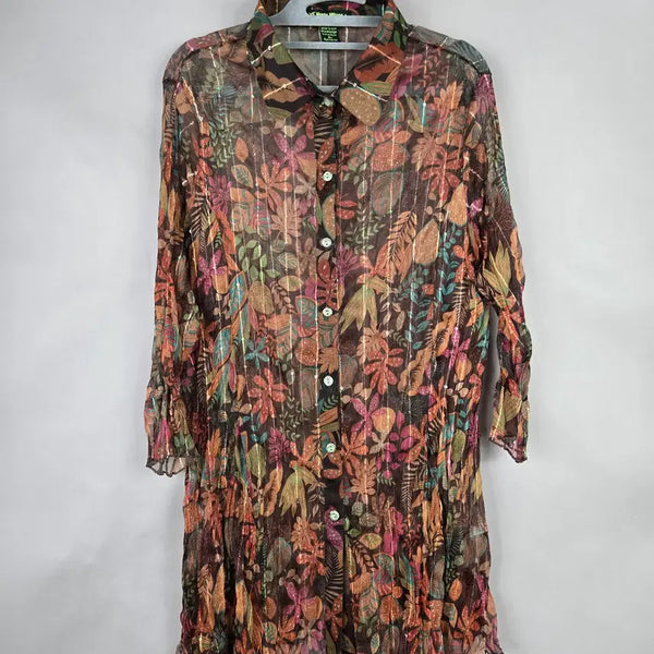 [BUNJANG] Montemilano Women's XL Spandex Wrinkle See-Through 7/10 Sleeve Long Blouse / [무료배송]몬테밀라노 XL 여성 스판 링클 시스루 7부소매 화려한 롱 블라우스