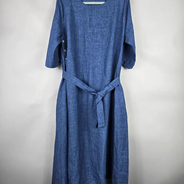 [BUNJANG] Linen Blend Half-Sleeve Wrap Style Long Dress / [무료배송]여성 F 오버핏 린넨 마 100% 반팔 랩스타일 롱 원피스