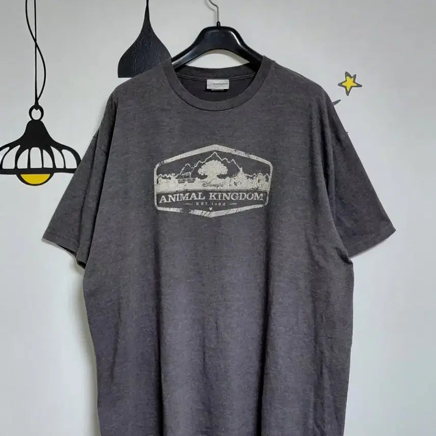[BUNJANG] Disney Animal Kingdom Logo Heather Charcoal Oversized T-Shirt 2X / [2X] 빅사이즈 디즈니 애니멀 킹덤 로고 차콜 반팔 티셔츠