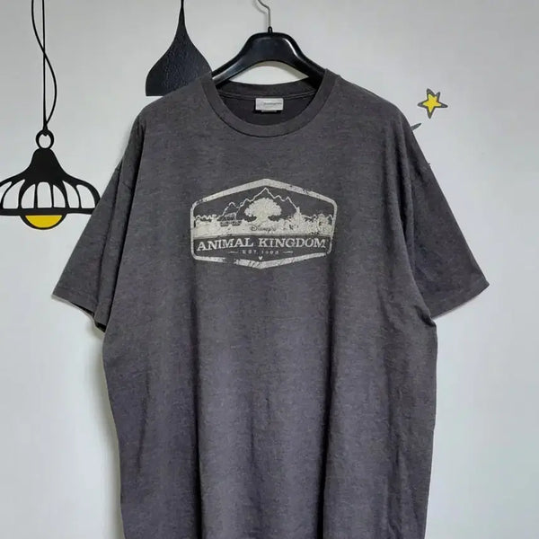 [BUNJANG] Disney Animal Kingdom Logo Heather Charcoal Oversized T-Shirt 2X / [2X] 빅사이즈 디즈니 애니멀 킹덤 로고 차콜 반팔 티셔츠