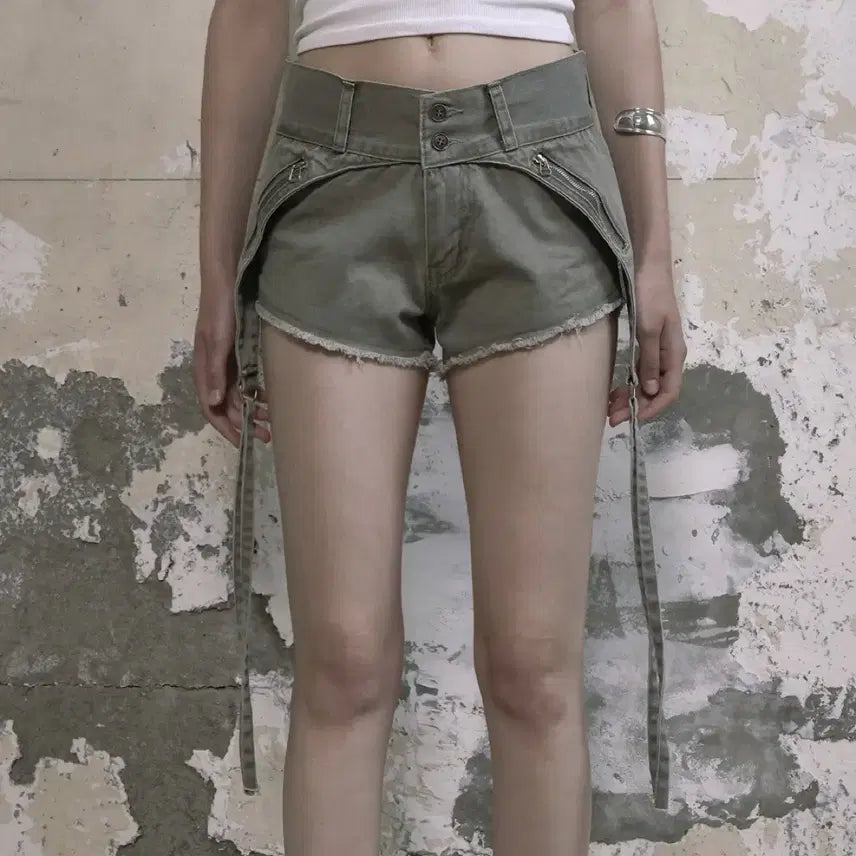[BUNJANG] Bohemian Seoul Strap Layered Shorts Olive M / (새상품)보헤미안서울 스트랩 레이어드 쇼츠