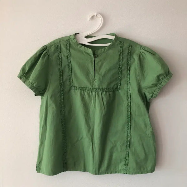 [BUNJANG] She's Cute Retro Vintage Puff Sleeve Blouse - Green / 그린 초록 반팔 퍼프 블라우스 레트로 빈티지 연두 올리브 포레스트 쉬이즈큐트 모리걸