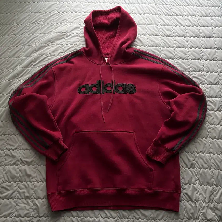 [BUNJANG] Adidas 00s Vintage Burgundy Embroidered Logo Hoodie / Adidas 00s Vintage Hoodie 후드티 버건디