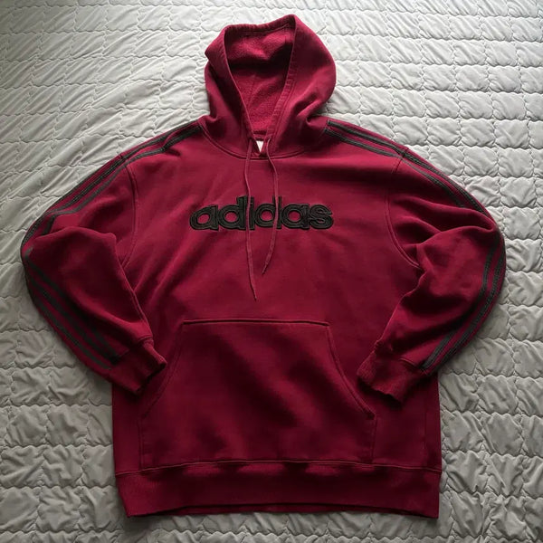 [BUNJANG] Adidas 00s Vintage Burgundy Embroidered Logo Hoodie / Adidas 00s Vintage Hoodie 후드티 버건디