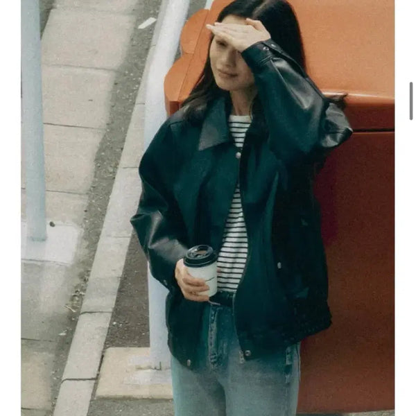 [BUNJANG] Tilalida Oversized Leather Jumper Jacket / 틸아이다이 오버핏 가죽 점퍼 잠바