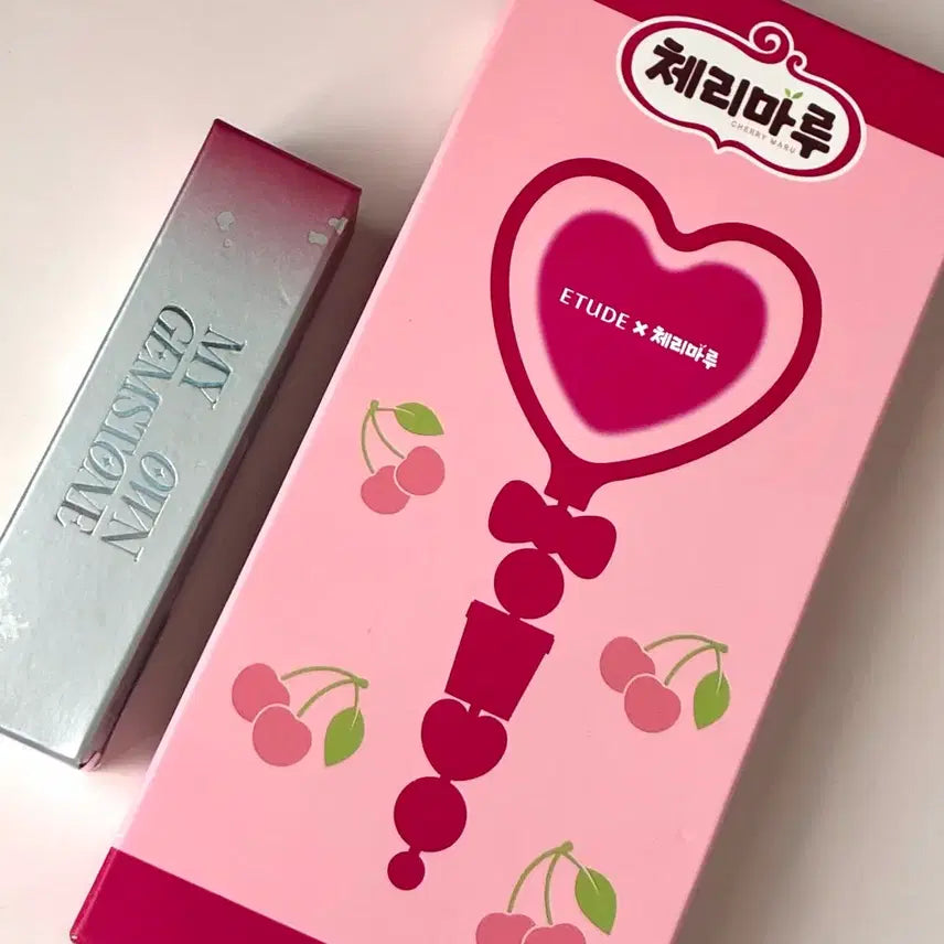 [BUNJANG] Etude Cherry Maru Heart Hand Mirror + Over Glowy Tint (Ruby) / (새상품) 에뛰드 체리마루 하트 손거울 + 오버 글로이 틴트 12 루비에게 사랑을 일괄 판매