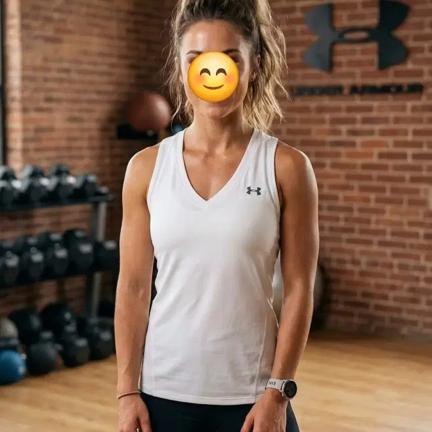 [BUNJANG] Under Armour Women's V-Neck Sleeveless Tank Top - White, Size S / 언더아머 우먼스 브이넥 민소매 나시티 S