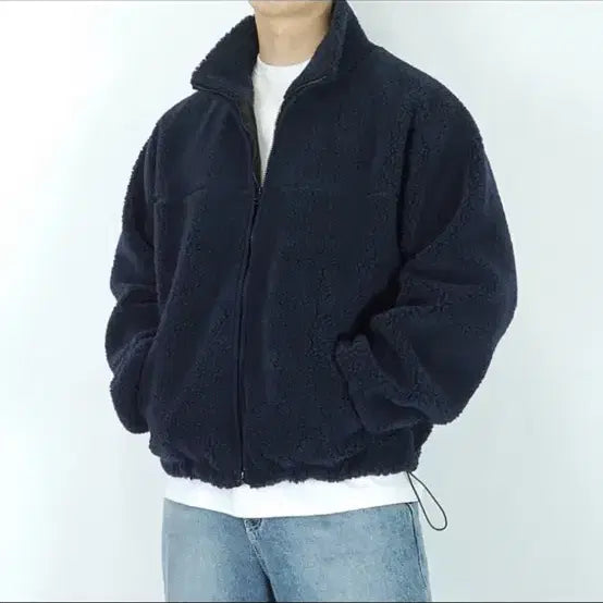 [BUNJANG] Navy Oversized Sherpa Fleece Jacket / (Free)네이비 오버핏 양털 뽀글이 보아후리스