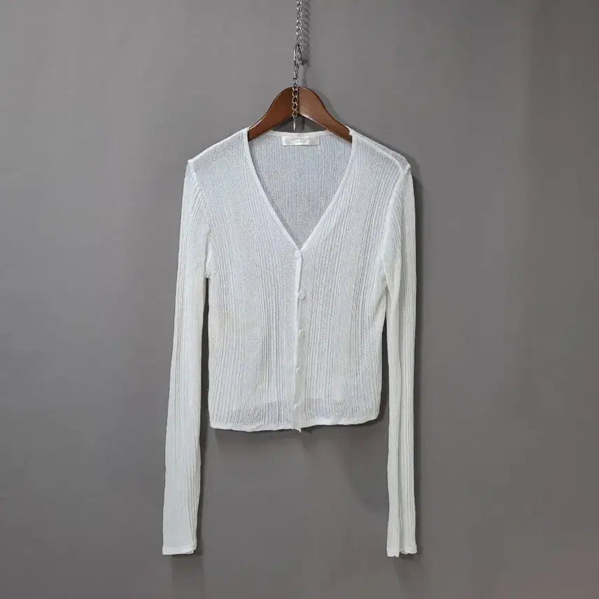 [BUNJANG] Cresenc Viscose White V-Neck Cardigan / 크레송 비스코스 화이트 브이넥 가디건