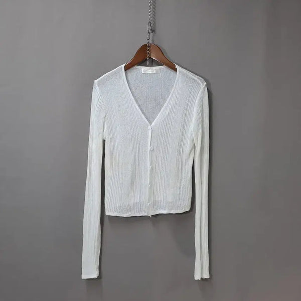 [BUNJANG] Cresenc Viscose White V-Neck Cardigan / 크레송 비스코스 화이트 브이넥 가디건