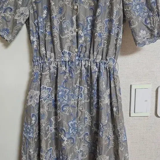 [BUNJANG] Chiffon Floral Embroidered Long Dress Size 66 / 쉬폰 원피스 꽃 자수 66
