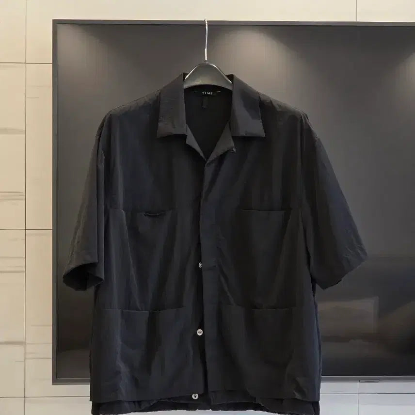[BUNJANG] Time Homme Black Nylon Open Collar Shirt Setup / 타임옴므 나일론 오픈카라 셔츠블랙 셋업 105  82