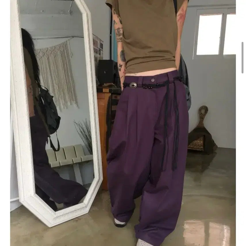 [BUNJANG] Morae House Paper Chino Wide Pants Purple / 모래하우스 페이퍼 치노 와이드 PT 퍼플