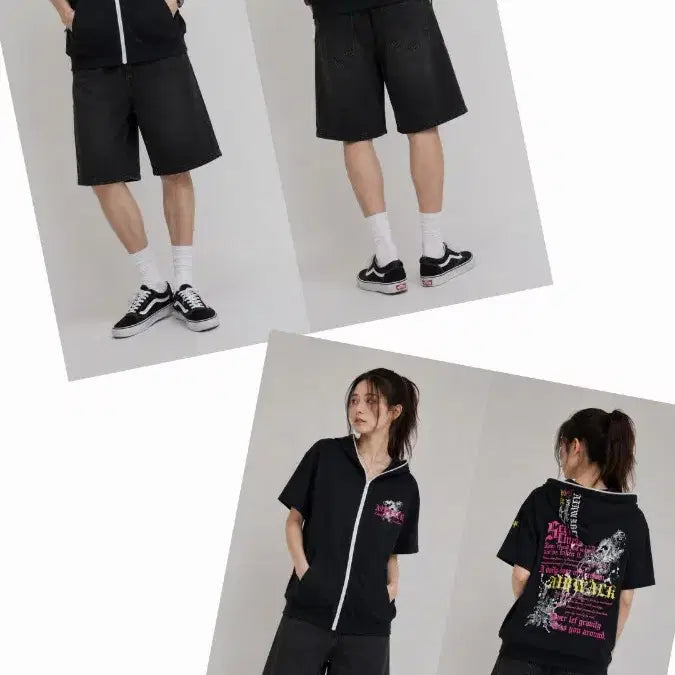 [BUNJANG] Airwalk Tribal Graphic Half Sleeve Full Zip Hoodie (L) / [L] AIRWALK 트라이벌 그래픽 반팔 풀집업 후드티