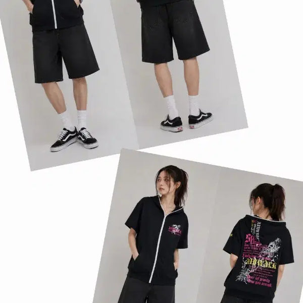 [BUNJANG] Airwalk Tribal Graphic Half Sleeve Full Zip Hoodie (L) / [L] AIRWALK 트라이벌 그래픽 반팔 풀집업 후드티