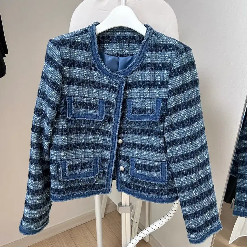 [BUNJANG] Blue Tweed Jacket / 청 트위드 자켓