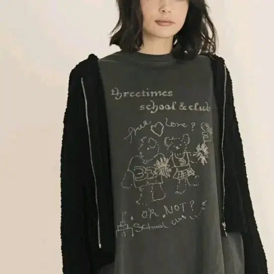 [BUNJANG] 3Times Teddy School Tee Charcoal / 쓰리타임즈 테디 스쿨 티 차콜
