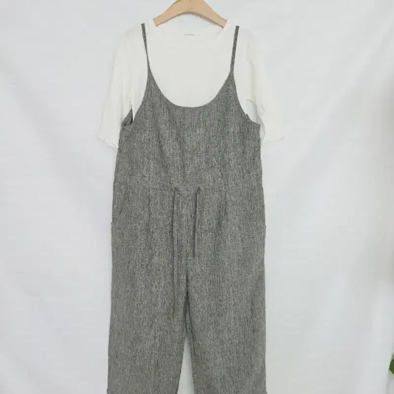 [BUNJANG] Gray Wide-Fit Strap Jumpsuit Size 66 / 미사용 그레이 와이드핏 멜빵 점프수트 66