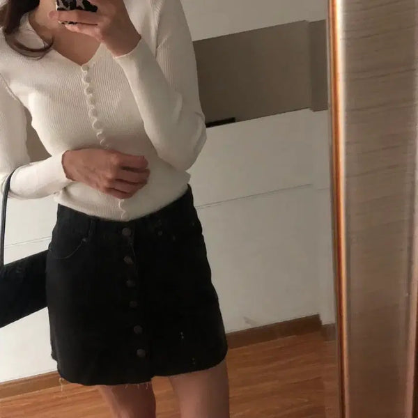 [BUNJANG] Full Bear Black Denim Skirt / 풀베어 흑청 데님