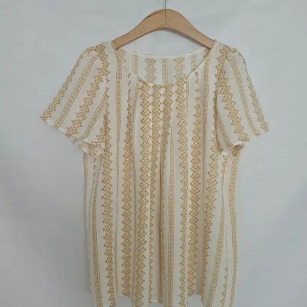 [BUNJANG] Beige Ethnic Pattern Loose Fit Blouse / 베이지 에스닉 패턴 루즈핏 블라우스 66 77