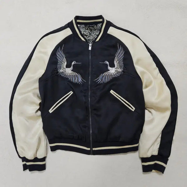 [BUNJANG] The Couple's School Embroidered Satin Sukajan Jacket / 더쿠플스 학 자수 새틴 스카잔 자켓 급처