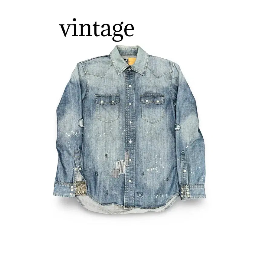 [BUNJANG] Vintage Distressed Denim Shirt / (90) 빈티지 데미지 데님셔츠